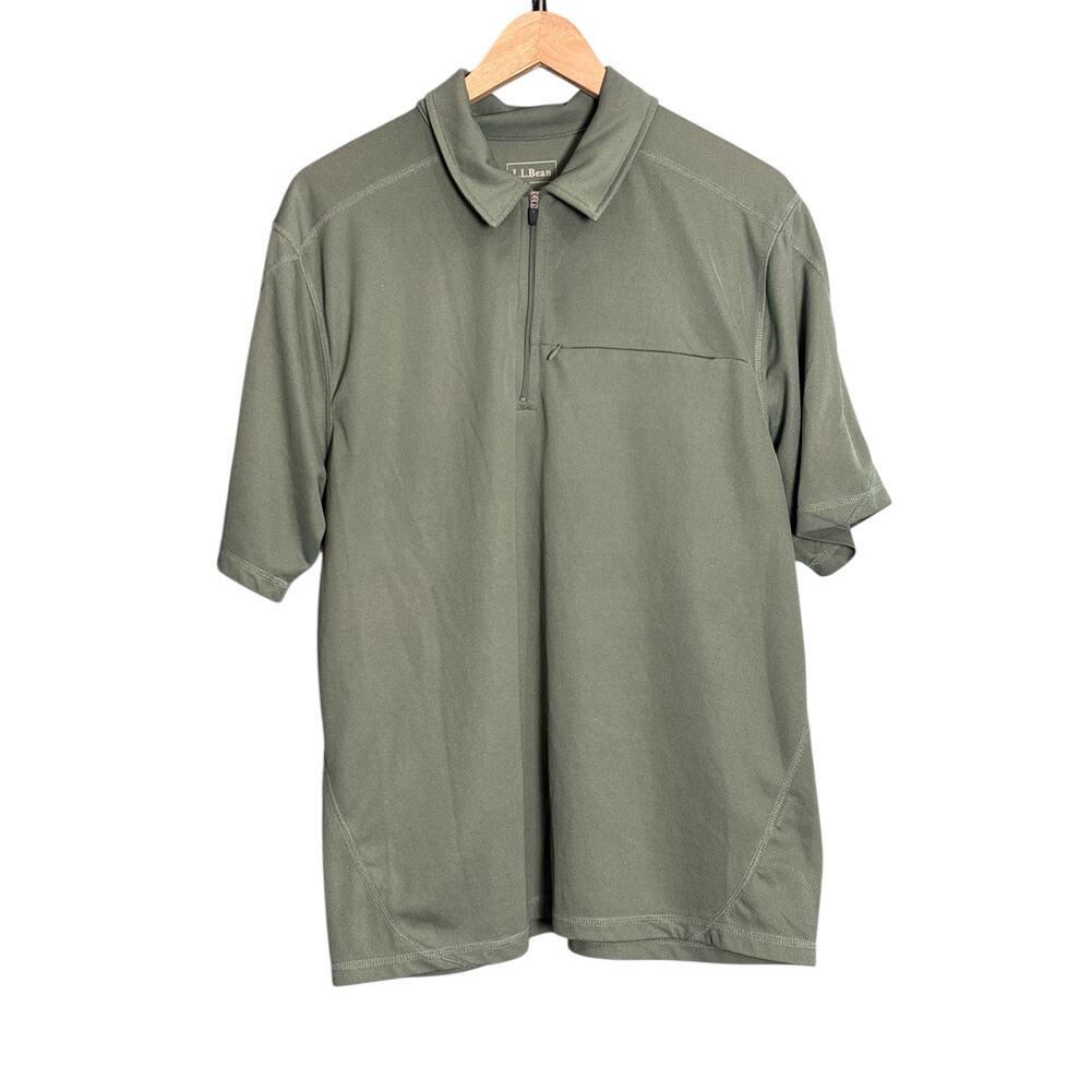 L.L.Bean Men's Green Half-Zip Performance Polo Shirt L‎